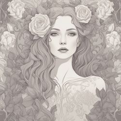 Digital Art, Illustration. The Girl With Flowers 10. Vector Graphics. Digital Download!