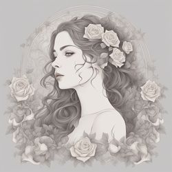 Digital Art, Illustration. The Girl With Flowers 13. Vector Graphics. Digital Download!