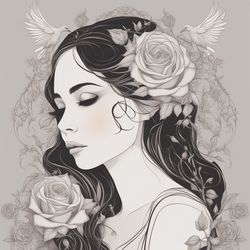 Digital Art, Illustration. The Girl With Flowers 18. Vector Graphics. Digital Download!