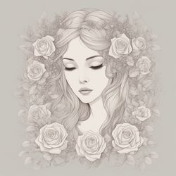 Digital Art, Illustration. The Girl With Flowers 19. Vector Graphics. Digital Download!