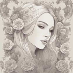 Digital Art, Illustration. The Girl With Flowers 20. Vector Graphics. Digital Download!