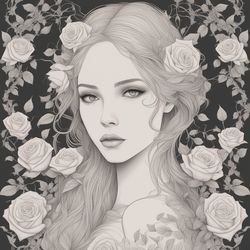 Digital Art, Illustration. The Girl With Flowers 22. Vector Graphics. Digital Download!