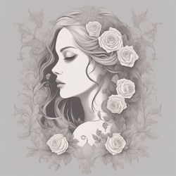 Digital Art, Illustration. The Girl With Flowers 23. Vector Graphics. Digital Download!