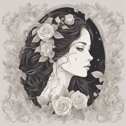 Digital Art, Illustration. The Girl With Flowers 24. Vector Graphics. Digital Download!