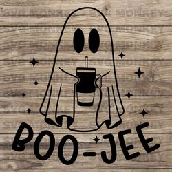 Boo Jee Boujee Svg Png Eps Dxf Cut File, Cute Ghost With Tumbler, Halloween Svg, Fall and Halloween,  SVG EPS DXF PNG