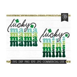 Lucky Mama SVG, St Patricks Day SVG Cut File, Lucky Mini svg, Mother Daughter Matching Shirts SVG Design, Retro St Patty
