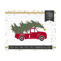 Red Christmas Truck SVG Cut File for Cricut Instant Download Digital Design, Vintage Christmas Tree Svg Clipart, Tree wi