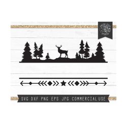 Deer Family Name Monogram Split Frame SVG Cut Files Instant Download, Buck svg, Deer svg, Forest Silhouette, Camping svg