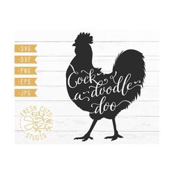 Rooster Cock A Doodle Doo SVG Chicken Silhouette Instant Download Design, Cutting Files, Cricut Cameo DXF Png, Commercia