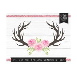 Floral Deer Antler SVG Cut File Instant Design Files for Cricut, Silhouette, Antler Flower svg, Rose Antlers svg, Antler