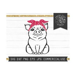Pig with Bandana SVG Cut File for Cricut, Piglet Svg File, Pig Cut File, Baby Pig svg, Farm Piglet Clipart Bandana Pig,