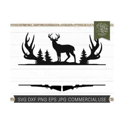 Deer Hunting Frame SVG, Deer svg, Hunting svg, Rifle svg, Pine Tree Forest svg, Buck svg, Hunting Monogram Frame Deer Ri