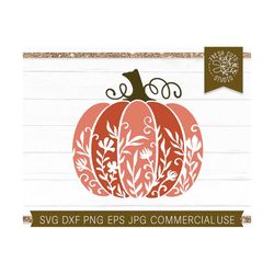 Floral Pumpkin Silhouette SVG Cut File for Cricut, Silhouette, Cameo, Flower Pumpkin SVG, Pretty Autumn Clipart Pumpkin