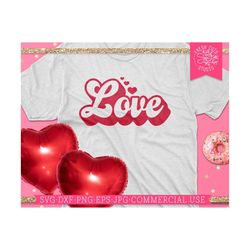 Love SVG Cut File for Cricut Silhouette, Valentine Word Hearts, Commercial Use, Retro Vintage Lettering, 1970s, Annivers
