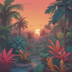 Digital Art, Illustration, Tropical Island 1, Digital Download.