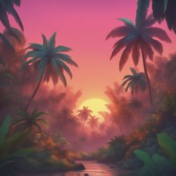 Digital Art, Illustration, Tropical Island 3, Digital Download.