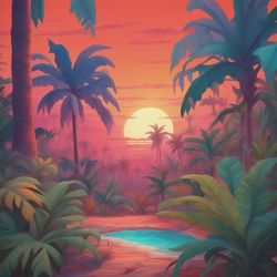 Digital Art, Illustration, Tropical Island 5, Digital Download.