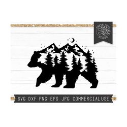 bear svg silhouette, bear forest svg, bear with trees, pine forest svg, wild animal svg, wilderness svg bear mountain sv