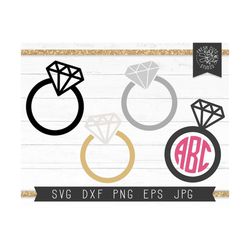 Diamond Ring SVG Bundle Cut File for Cricut, Silhouette, Wedding Ring Monogram Frame svg, Engagement Ring Silhouette Svg