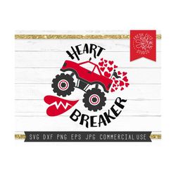 Valentine SVG Cut File, Heart Crusher svg, Heart Breaker, Boy Valentine svg, Kids Valentine Shirt Design, Monster Truck
