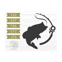 Fishing Pole SVG Cut File Instant Download, Bass Fish svg, Fishing Logo Design Clipart, Angling svg, Fisherman Svg, Hunt