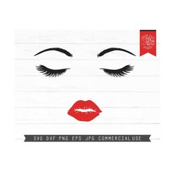 Lashes Svg, Lashes and Lips Svg, Red Lips Svg Cut File Instant Download Design, Cricut, Silhouette, Pretty Face dxf, Mak