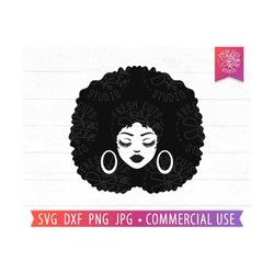 Afro svg, Black Woman svg, Hoops, Eyelashes Lips, Pretty Hair svg Cut File Cricut, Silhouette, Commercial Use, Afro Png,