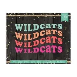 Wildcats SVG Cut File for Cricut, Retro Wavy, Sport Mascot SVG Cuttable, Commercial Use Digital Download, Wildcats Subli