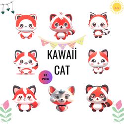 Kawaii cats clipart Cute cat clip art Kawaii kitten Kitty icons Pet illustrations Printable stickers Planner supplies