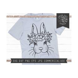 Rabbit SVG Cut File, Floral Rabbit Svg, Floral svg, Flower Bunny SVG, Easter svg, Easter Shirt Svg for Girls, Pretty Rab