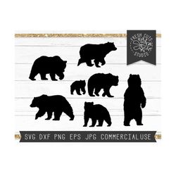 grizzly bear svg cut files for cricut, bear silhouette svg, mama bear svg, baby bear svg, bear cub svg, standing bear sv