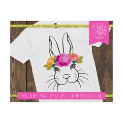 Rabbit Face SVG, Rabbit with Flower Crown, Floral Easter Bunny Svg, Bunny with Flowers, Easter svg, Easter Shirt SVG Cut
