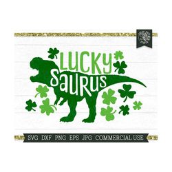 Lucky Saurus SVG, T-rex St Patrick's Day SVG Cut File, Dinosaur Shamrock, Funny St Paddy's Day Shirt Design, Kids St. Pa