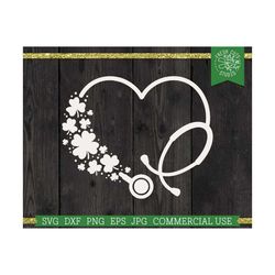 Heart Stethoscope SVG St Patrick's Day Lucky Nurse Cut File for Cricut, Shamrocks Clover, Irish, Commercial Use svg dxf