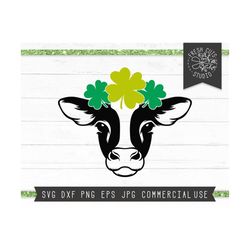 Cow SVG Instant Download, Cow Face SVG, Cow Cut Files, St Patrick's Day SVG Farm Animal, Clover svg, Shamrock Svg for Cr