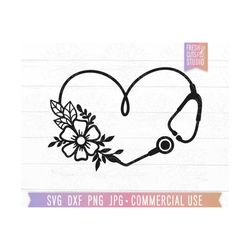 Floral Heart Stethoscope SVG Nurse Cut File for Cricut and Silhouette, Flower Stethoscope svg, Nursing SVG, Nurse Monogr