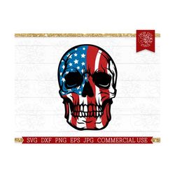 American Flag Skull SVG Cut File for Cricut, Silhouette, Stars and Stripes, 4th of July Skull Cutting File, Commercial U