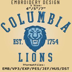 Columbia Lions embroidery design, NCAA Logo Embroidery Files, NCAA Columbia Lions, Machine Embroidery Pattern