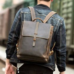 Backpack Bag Leather Male Female Unisex Handmade on the back