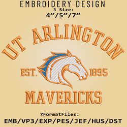 UT Arlington Mavericks embroidery design, NCAA Logo Embroidery Files, NCAA UT Arlington, Machine Embroidery Pattern