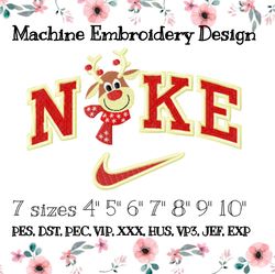 New Year embroidery design with Nike and Rudolph the reindeer