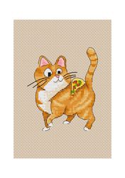 Cat Cross Stitch Pattern - Funny Animal Counted Cross Stitch Chart - Kitten with Pizza Xstitch Design - PDF Pattern