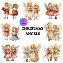 Christmas Angels Watercolor Clipart, Christmas Vintage Clipart PNG, Angels Clipart, Paper craft - Junk Journal,