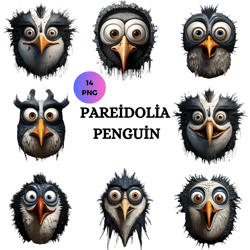 Pareidolia Penguin, Penguin Clipart PNG, Crafts Card Making Transparent Background, Instant Download, Digital File,