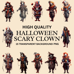 Halloween Scary Clowns High Quality PNPs, Commercial Use, Digital Download,Transparent Background, Digital Crafting,