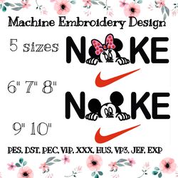 Nike embroidery design with Mickey Mouse and Minnie Mouse