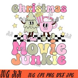 Pink Christmas Movie Junkie PNG, Retro Groovy Movie Junkie PNG