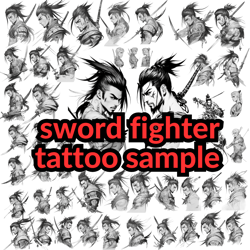 Sword Fighter Drawing Tattoo PNG Files, Digital Download, Tattoo Sample