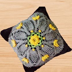Crochet Cushion Pattern, Round Doily Cushion Pattern, Crochet Pineapple Doily, Crochet mandala pattern, colorful pillow,