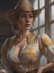Red Dead Redemption Style, Digital Art, The Girl By The Window Golden